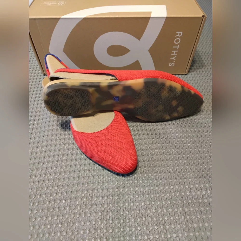 Rothy's Vibrant Red Flats with Blue Trim ""Lollipop Red"" - Picture 4 of 5